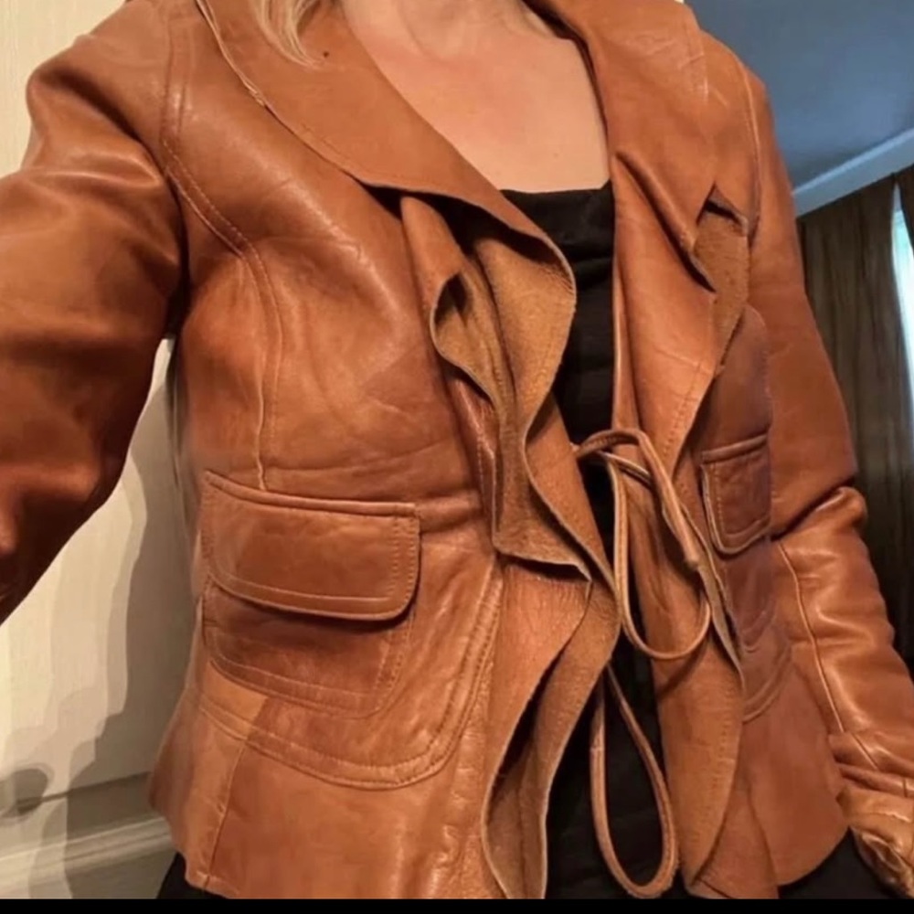 Vintage Old Navy Women's Cognac Leather Jacket